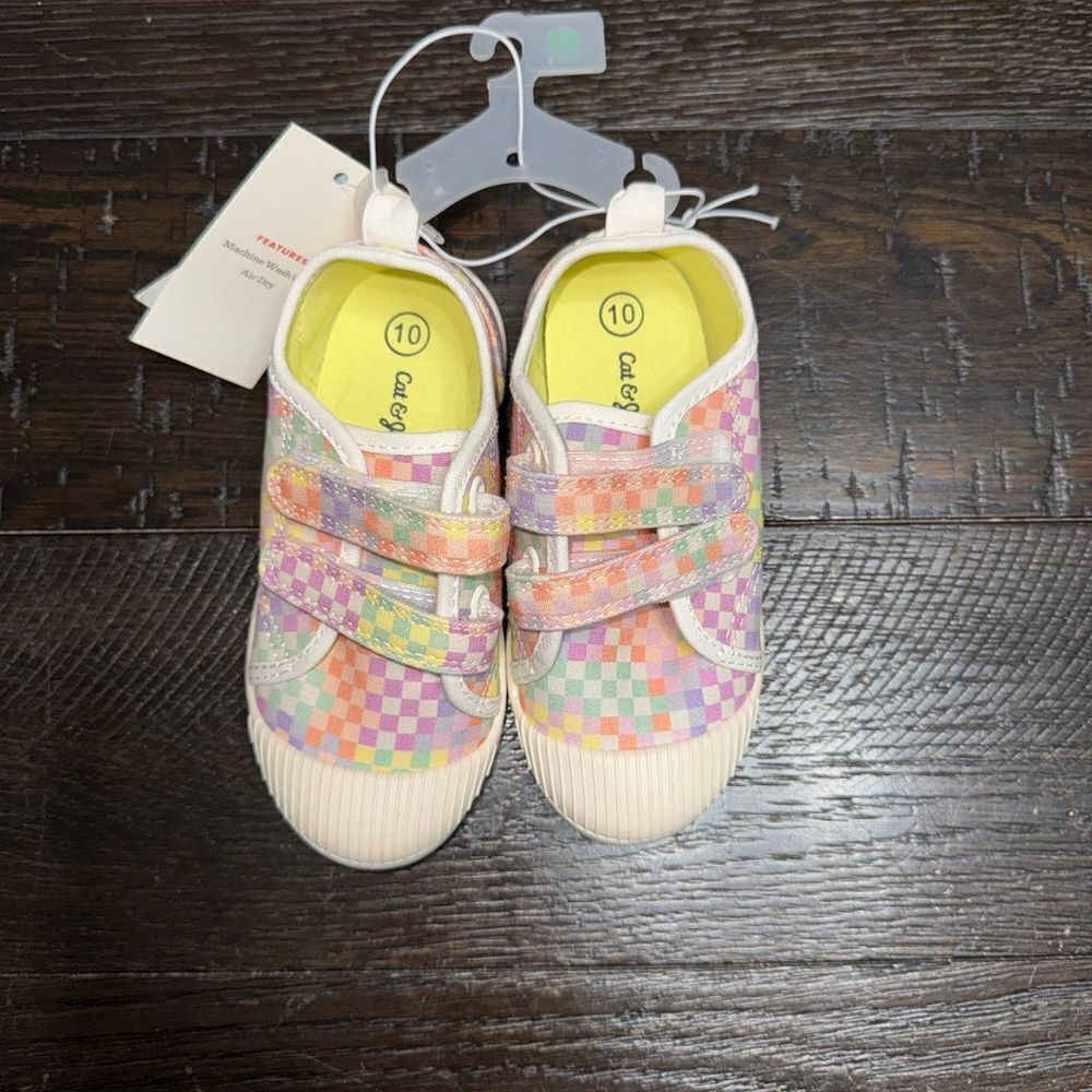 Nwt little girls size 10 cat & jack pastel gingham print sneakers